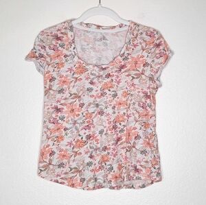Anthropologie Pilcro Orange Pink Floral Cotton Tee XS